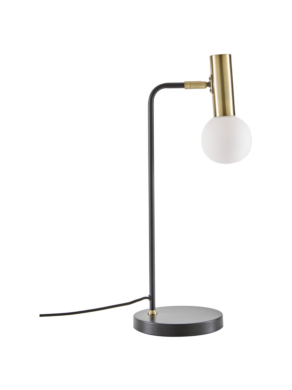 Lampada da tavolo grande a LED con paralume in vetro Wilson, Struttura: metallo, Paralume: vetro, Nero, ottonato, Ø 22 x Alt. 54 cm