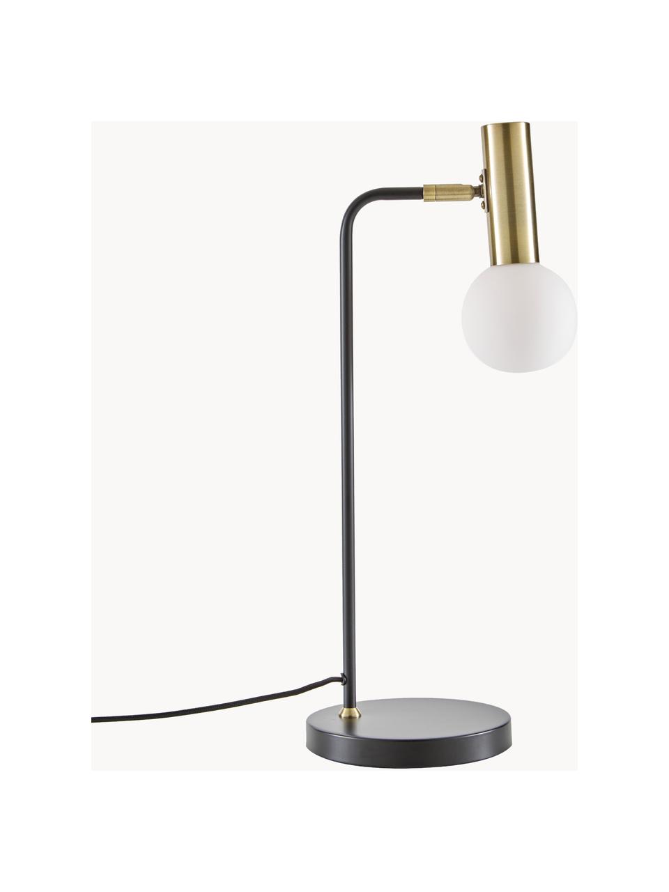 Lámpara de escritorio Wilson, Pantalla: vidrio, Cable: cubierto en tela, Negro, latón, An 22 x Al 54 cm