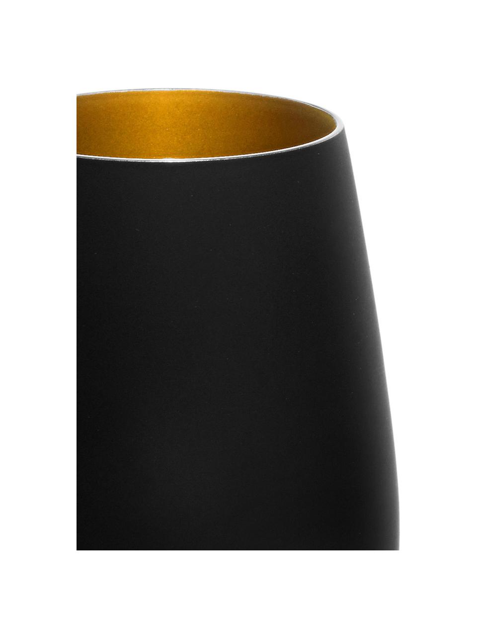 Kristall-Longdrinkgläser Elements in Schwarz/Gold, 6 Stück, Kristallglas, beschichtet, Schwarz, Messingfarben, Ø 9 x H 12 cm, 465 ml