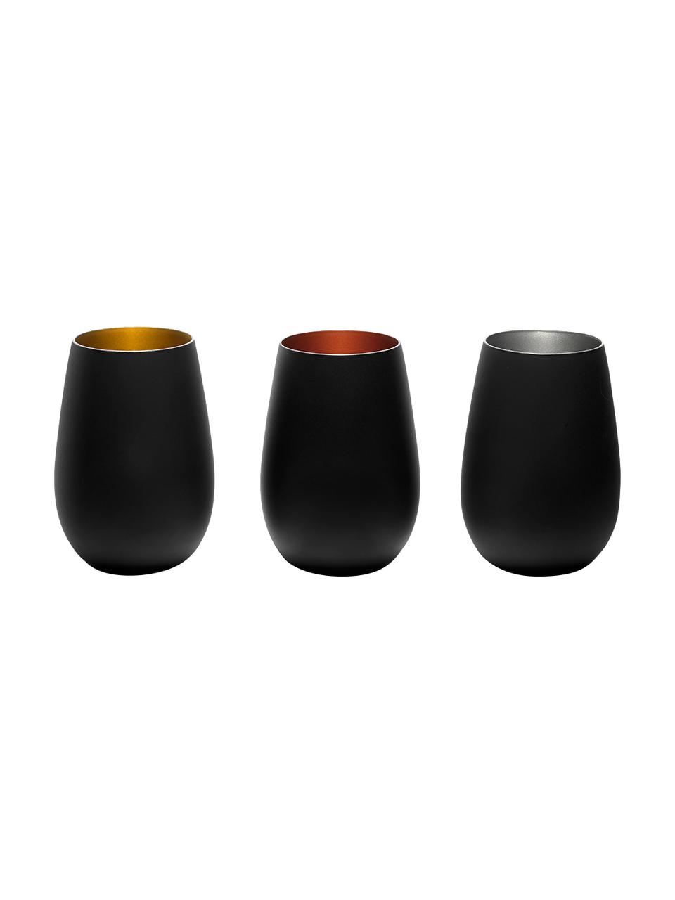 Kristallen longdrinkglazen Elements, 6 stuks, Kristalglas, gecoat, Zwart, messingkleurig, Ø 9 x H 12 cm, 465 ml