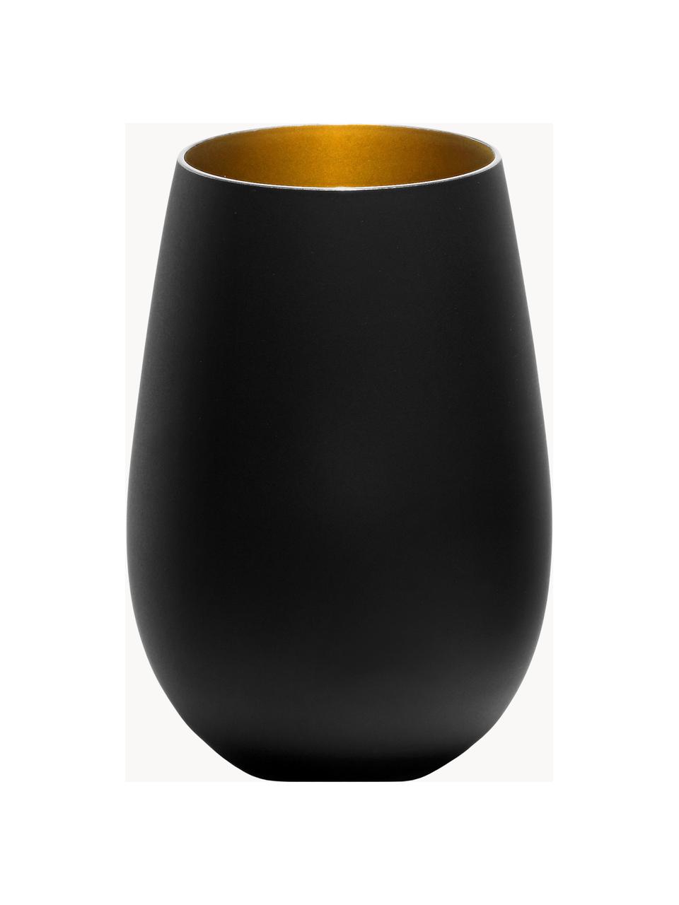 Vasos highball de cristal Elements, 6 uds., Cristal recubierto, Negro, latón, Ø 9 x Al 12 cm, 465 ml