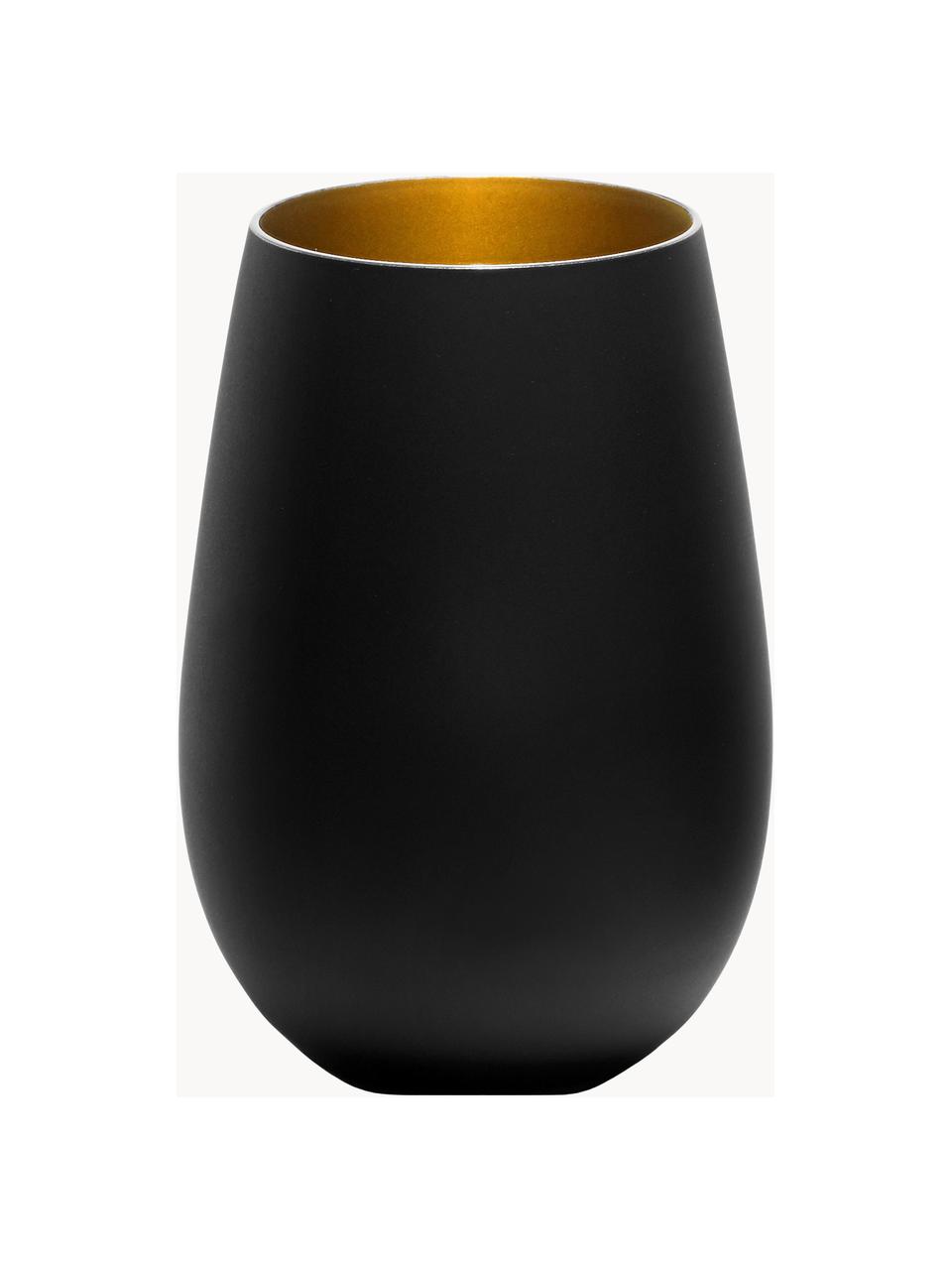 Vasos highball de cristal Elements, 6 uds., Cristal recubierto, Negro, dorado, Ø 9 x Al 12 cm, 465 ml
