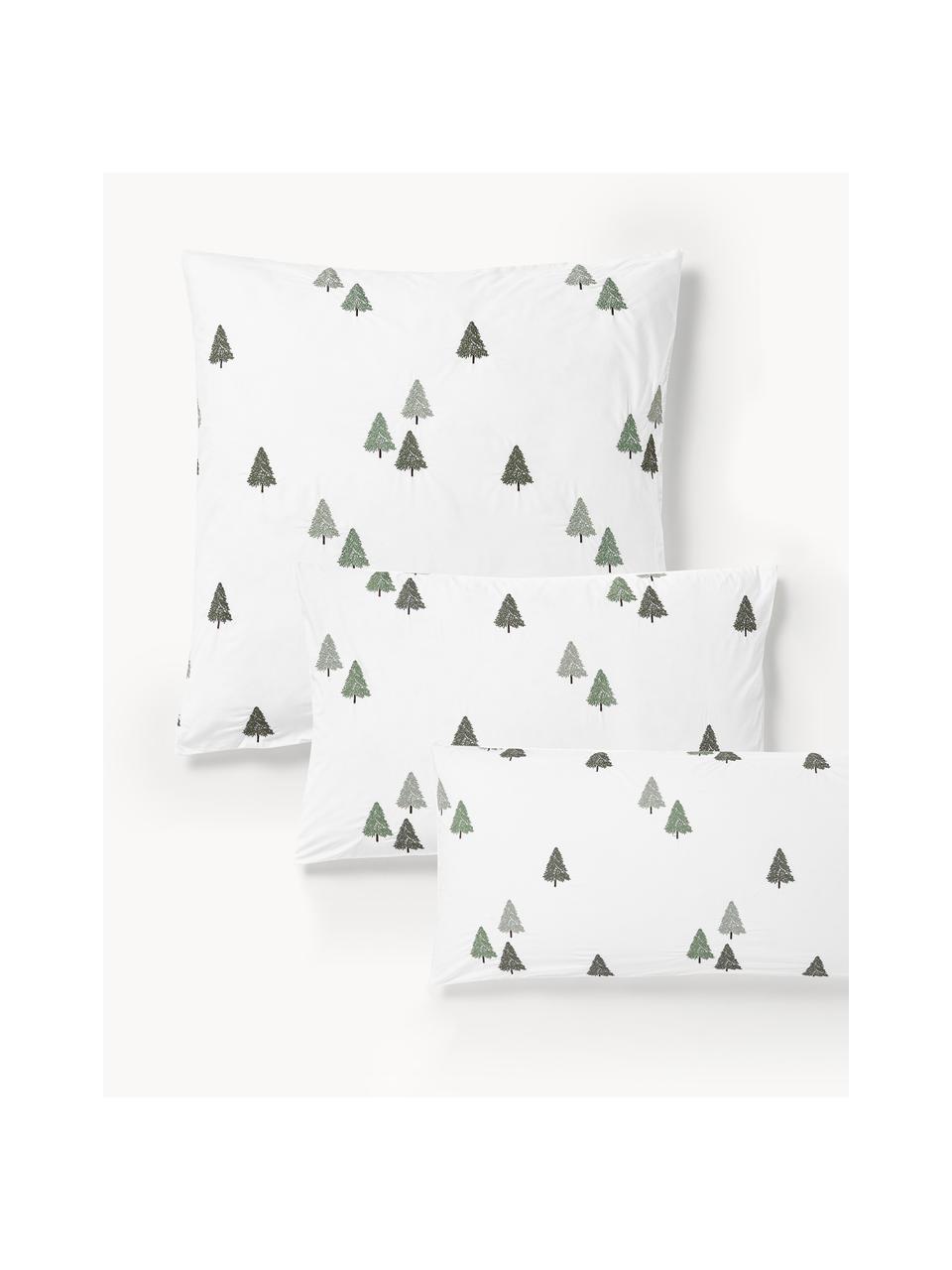 Taie d'oreiller en percale de coton avec sapins Darina, Blanc, vert, gris, larg. 50 x long. 70 cm