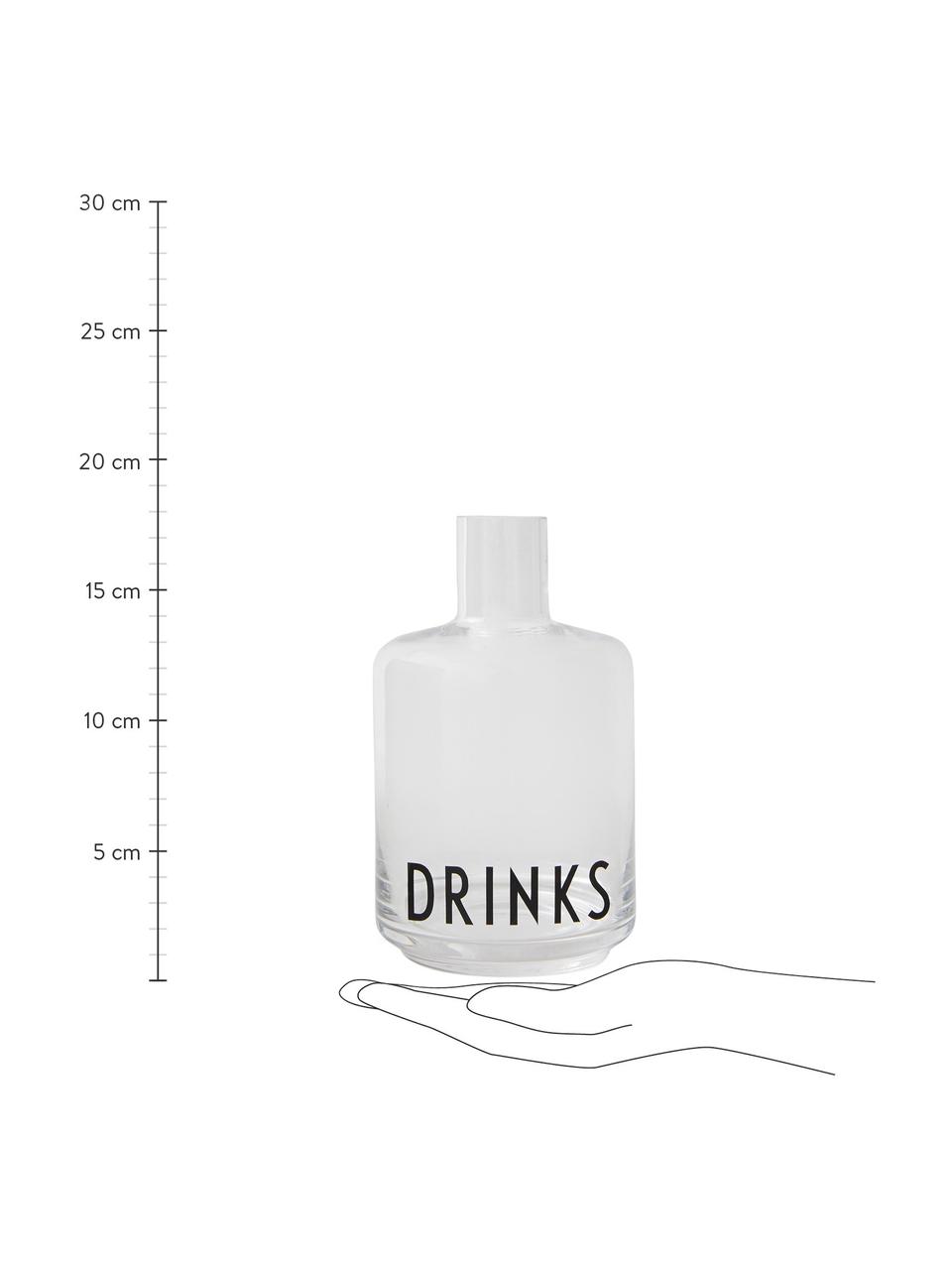 Bottiglia in vetro di design con scritta Drinks, 500 ml, Coperchio: silicone, Trasparente, nero, Alt. 18 cm, 500 ml