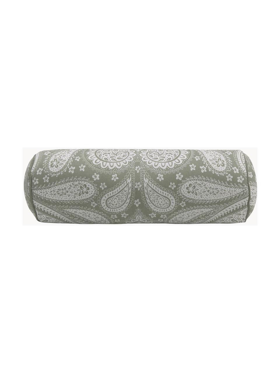 Cuscino rullo con motivo paisley Manon, Rivestimento: 100% cotone organico cert, Verde, Ø 18 x Lung. 50 cm