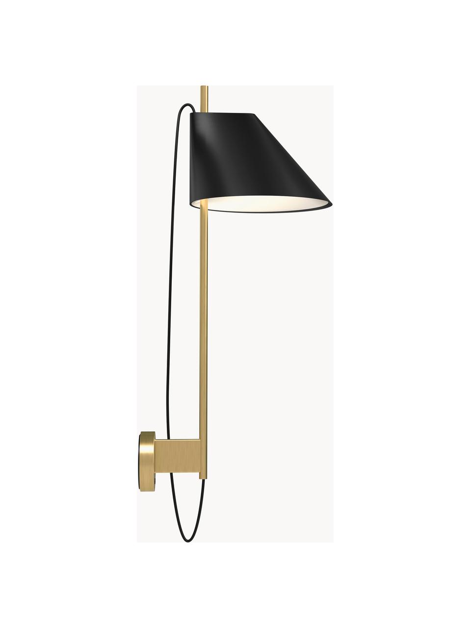 Dimbare LED wandlamp Yuh met timerfunctie, Lampenkap: gelakt aluminium, Zwart, messing, B 30 x H 63 cm
