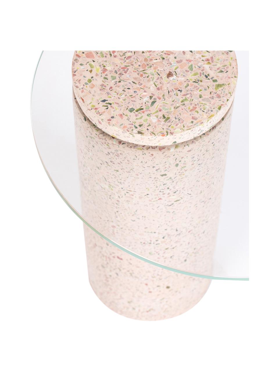 Glas-Beistelltisch Rosalina mit Terrazzo-Fuss, Tischplatte: Sicherheitsglas, Transparent, Rosa, Ø 40 x H 45 cm