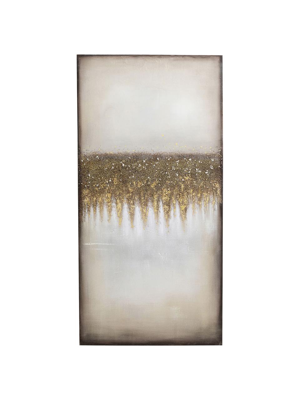 Handbeschilderde canvasdoek Prato, Frame: dennenhout, Beigetinten, goudkleurig, B 100 x H 200 cm