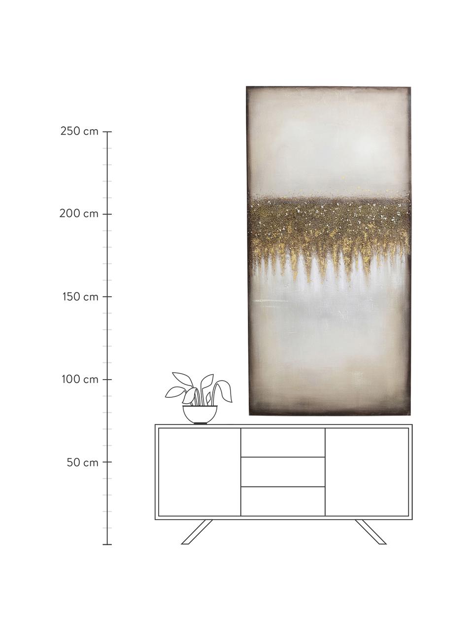 Quadro dipinto a mano Prato, Immagine: pittura acrilica su tela, Cornice: legno di abete, Tonalità beige, dorato, Larg. 100 x Alt. 200 cm
