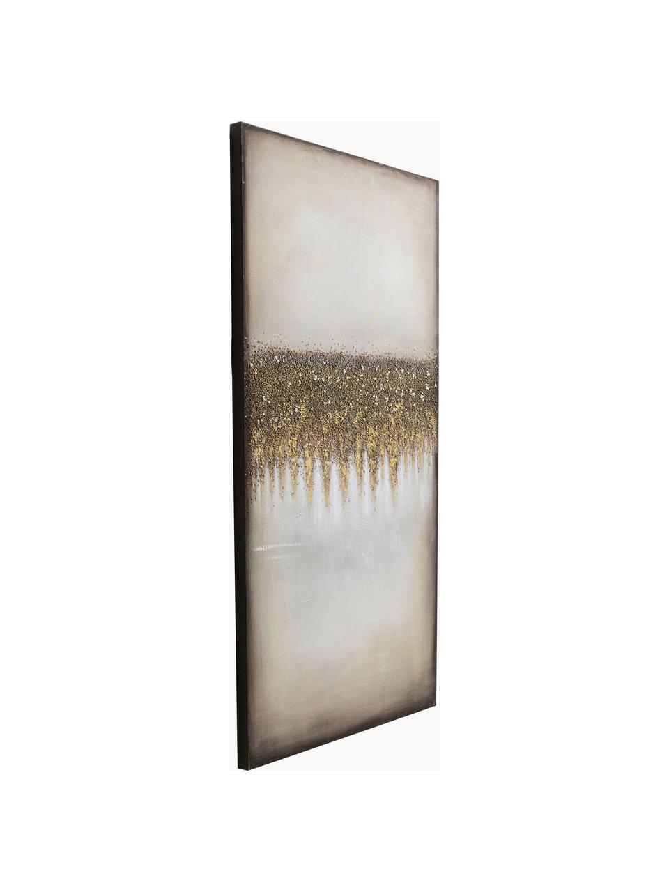 Handbeschilderde canvasdoek Prato, Frame: dennenhout, Beigetinten, goudkleurig, B 100 x H 200 cm