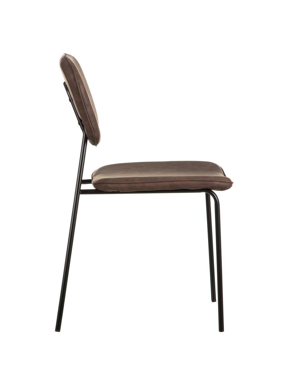 Krzesło tapicerowane ze sztucznej skóry Iskia, Tapicerka: sztuczna skóra (95% polie, Stelaż: płyta wiórowa, Nogi: metal, Brązowy, czarny, S 54 x G 49 cm