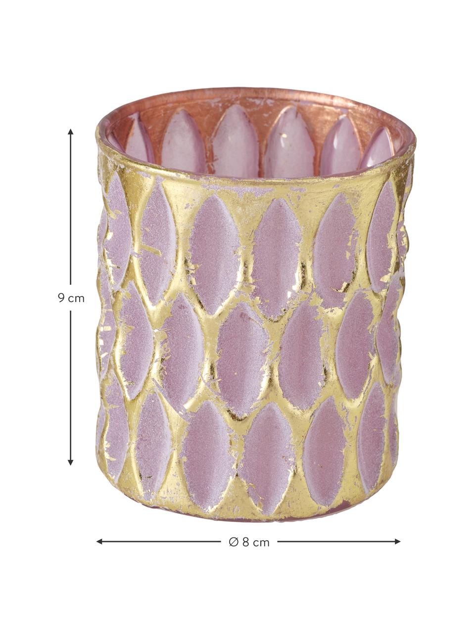 Photophore porcelaine Renuka, 3 élém., Verre, laqué, Tons roses, Ø 8 x 9 cm