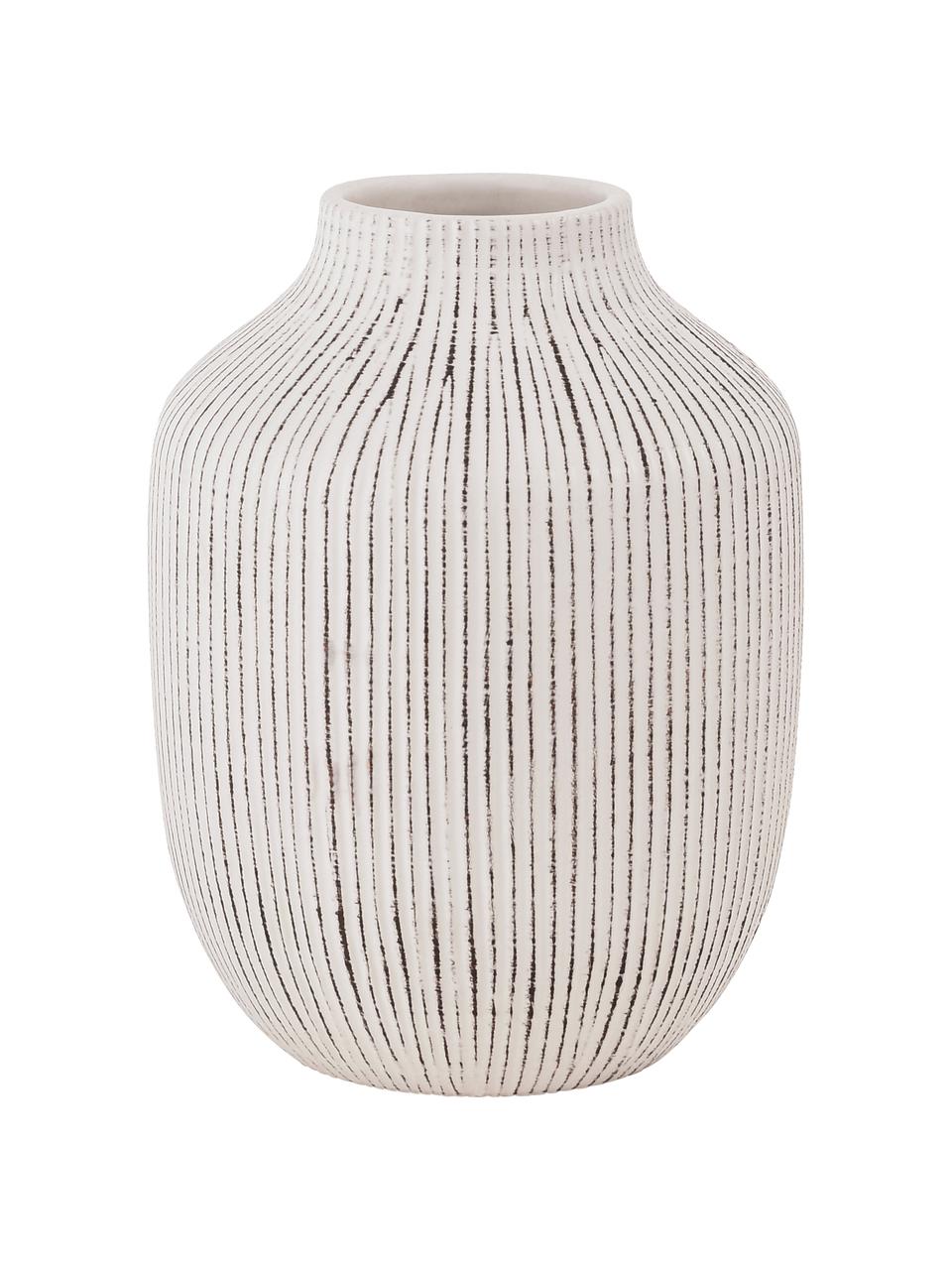 Kameninová váza s drážkovaným vzorem Cream, Kamenina, Bílá, Ø 15 cm, V 21 cm