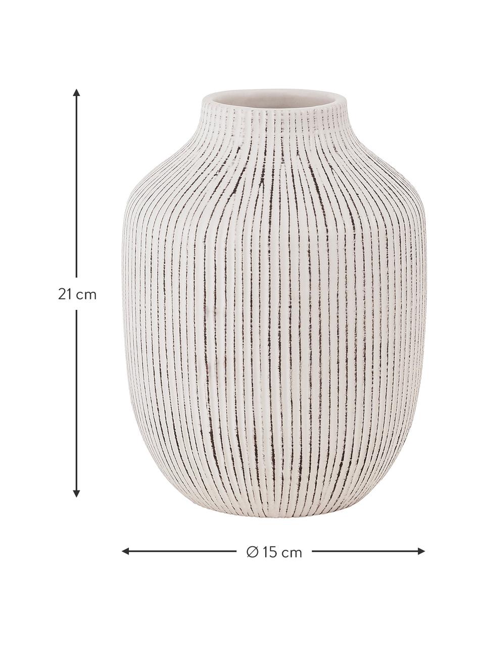 Steingut-Vase Cream mit Rillenmuster, Steingut, Weiß, Ø 15 x H 21 cm