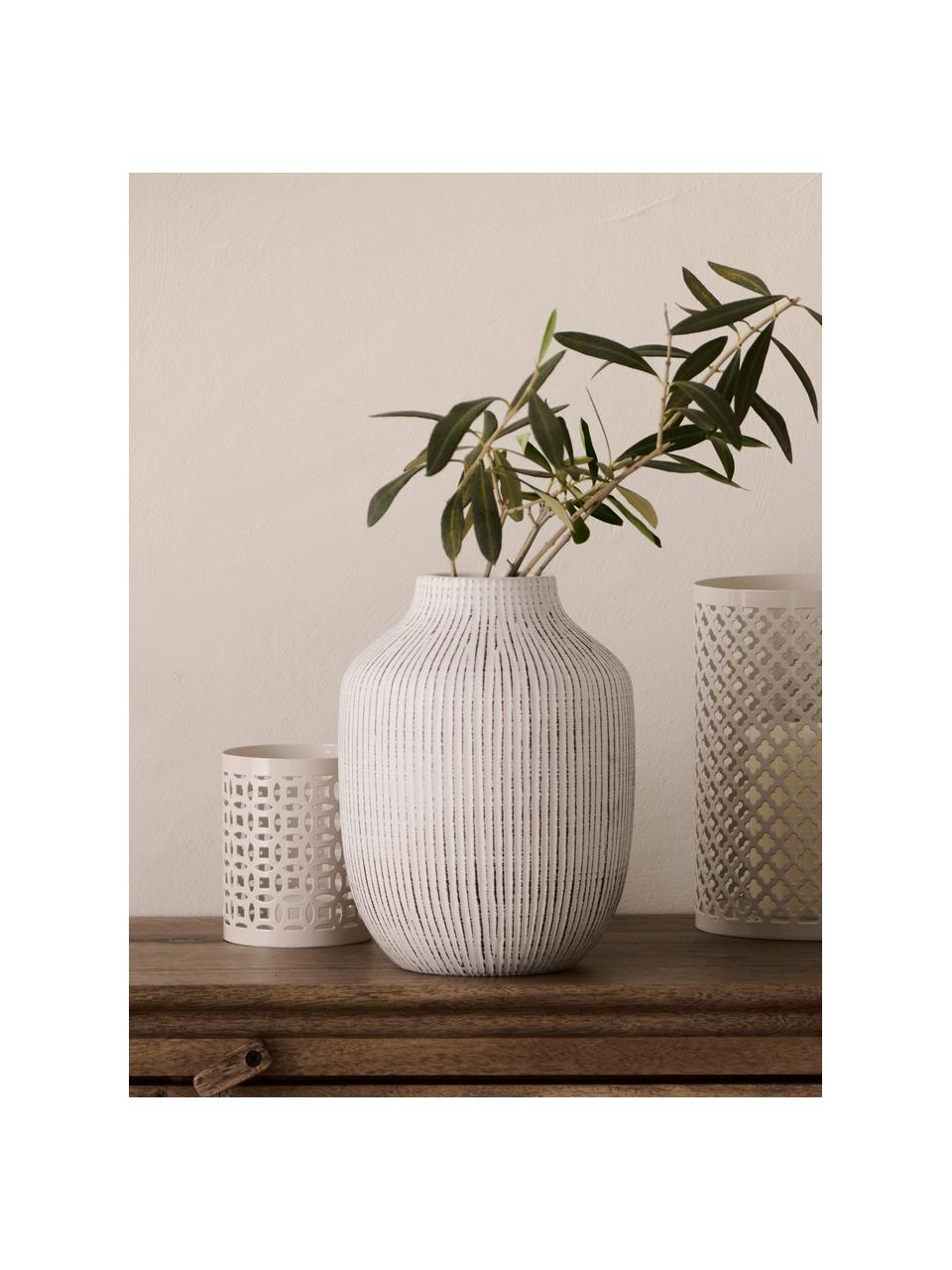 Vase déco rainuré en grès Cream, Grès cérame, Blanc, Ø 15 x haut. 21 cm