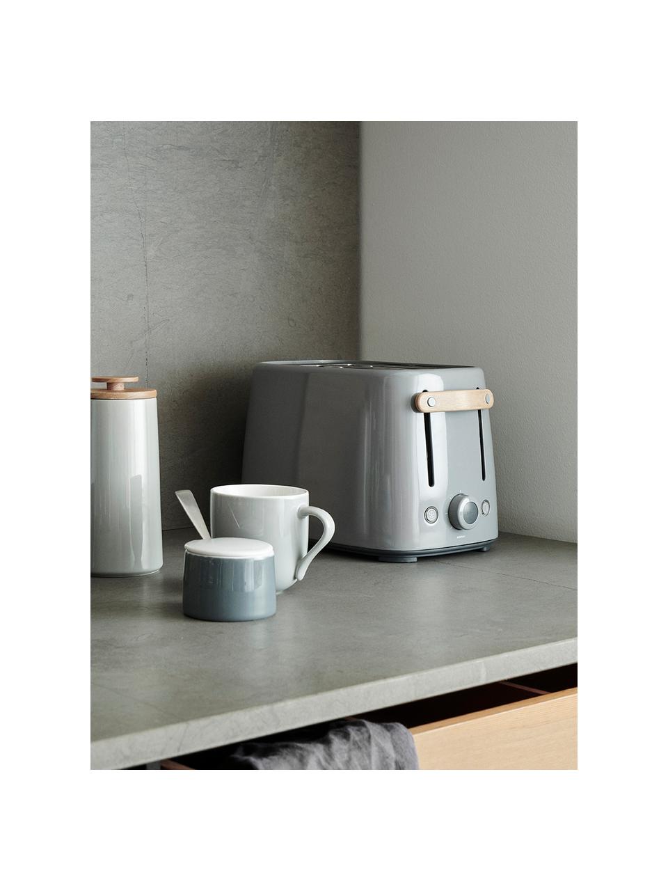 Toaster Emma in Grau glänzend, Griff: Buchenholz, Grau, 20 x 20 cm