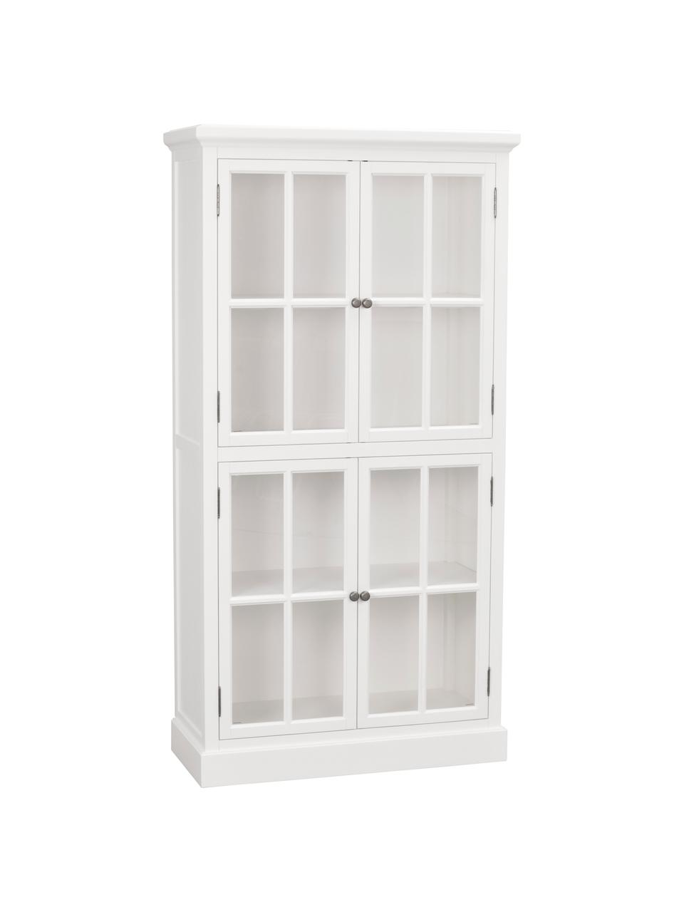 Armoire vitrée blanche classique Lorient, Bois de pin, laqué, MDF (panneau en fibres de bois à densité moyenne), Blanc, larg. 95 x haut. 185 cm