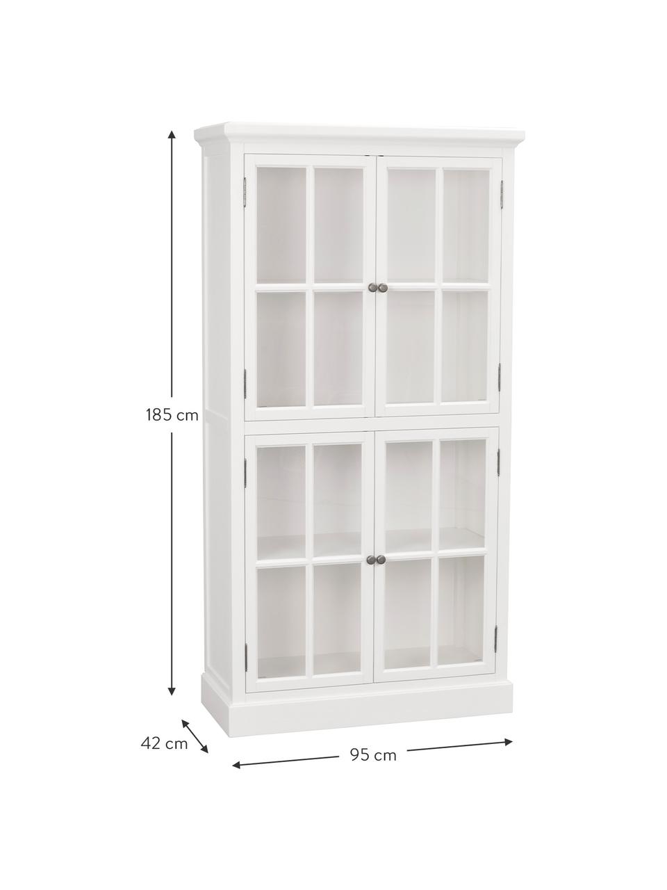 Armoire vitrée blanche classique Lorient, Bois de pin, laqué, MDF (panneau en fibres de bois à densité moyenne), Blanc, larg. 95 x haut. 185 cm