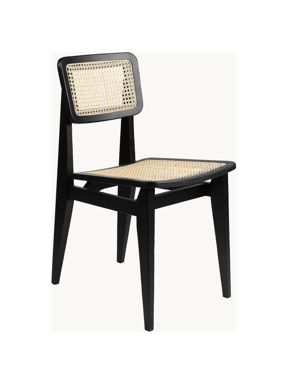 Holzstuhl C-Chair aus Eichenholz mit Wiener Geflecht, Gestell: Eichenholz, lackiert, Eichenholz schwarz lackiert, Hellbeige, B 41 x T 53 cm