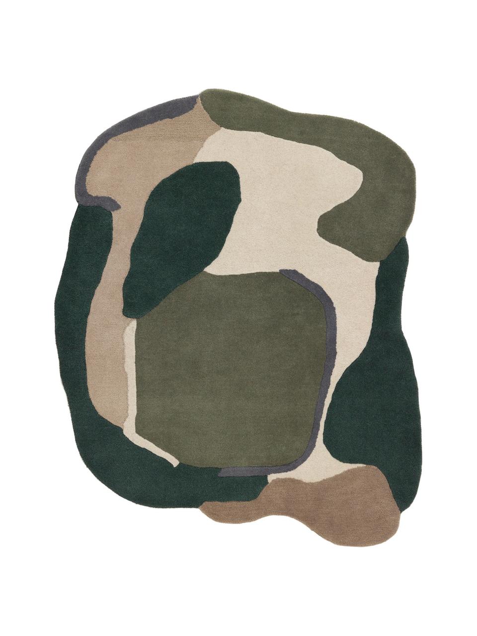 Vlněný koberec s různou výškou povrchu Oblivian, Zelená, béžová