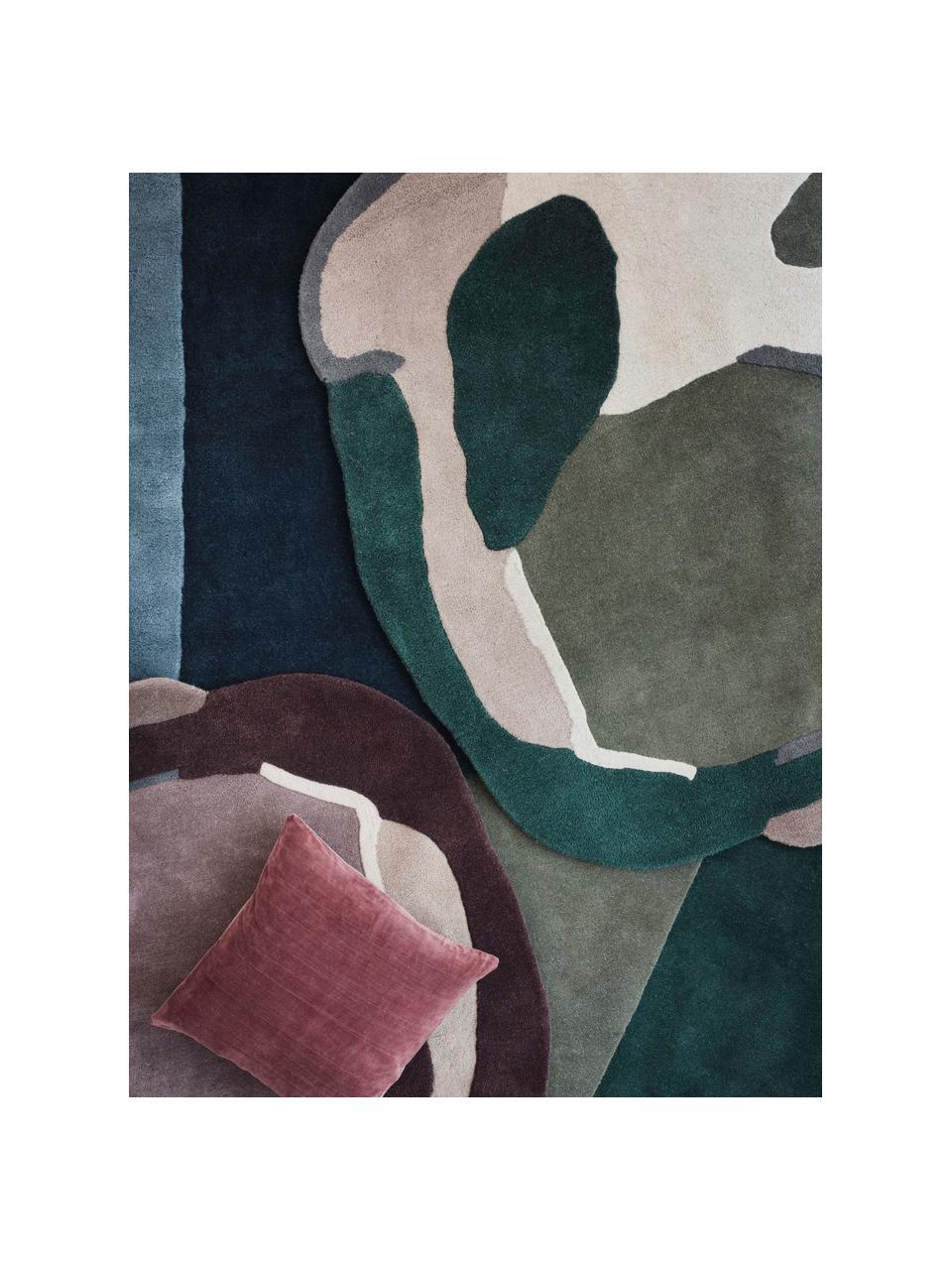 Vlněný koberec s různou výškou povrchu Oblivian, Zelená, béžová
