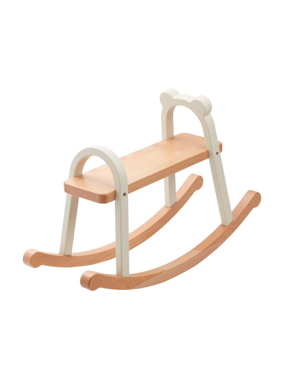 Cheval à bascule Lina, 100 % bois de hêtre, Beige, blanc, larg. 65 x haut. 40 cm