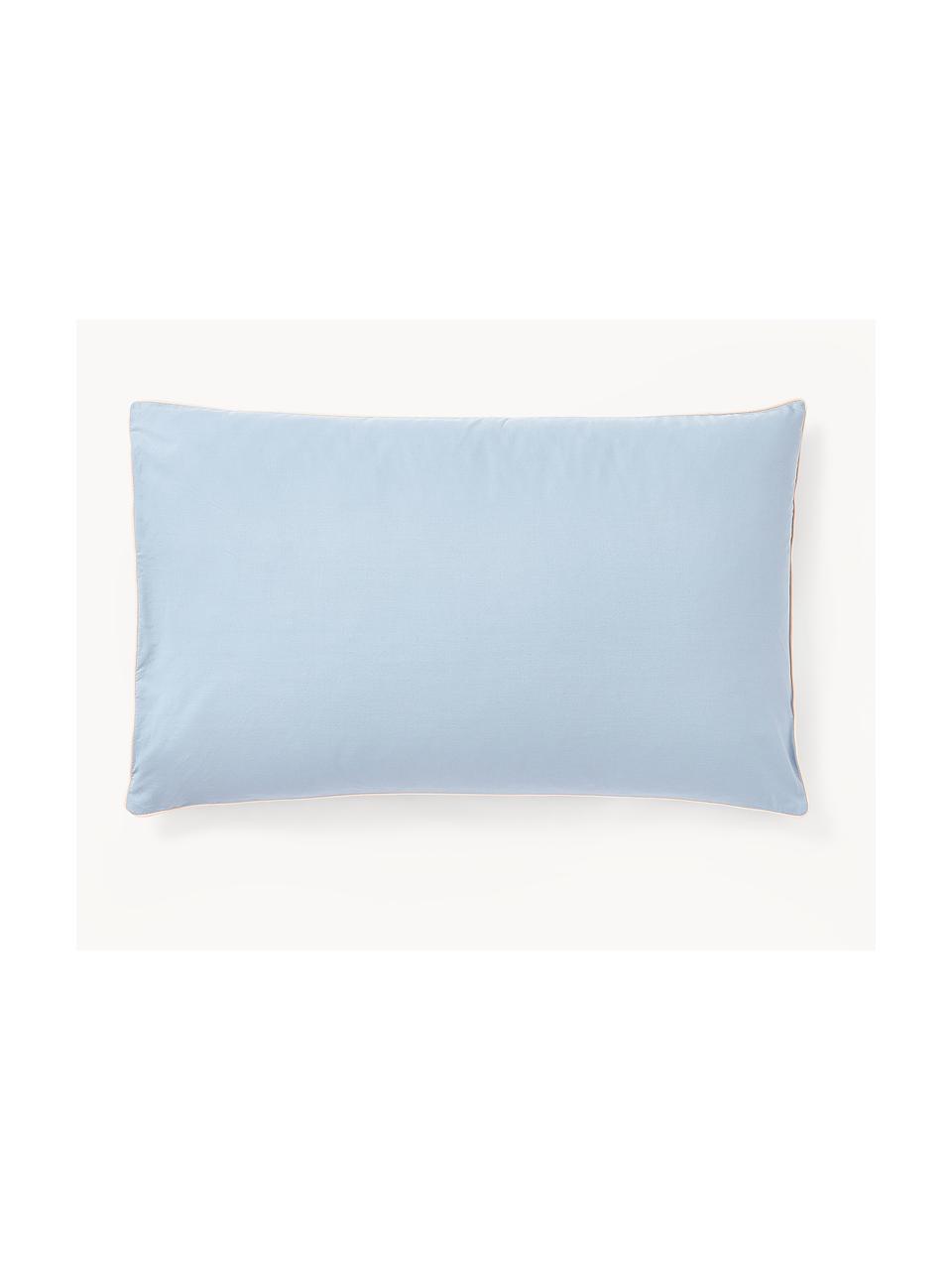 Federa in cotone percalle con bordino Daria, Azzurro, beige chiaro, Larg. 50 x Lung. 80 cm