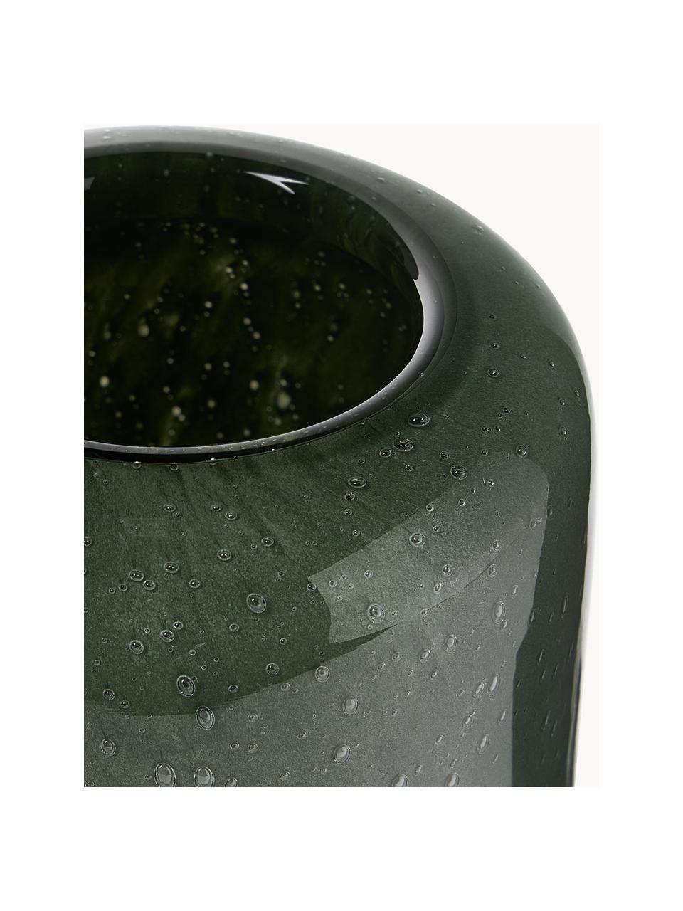 Kleine mondgeblazen vaas Dylla met luchtbellen, H 16, Natronkalkglas, Groen, transparant, Ø 8 x W 16 cm
