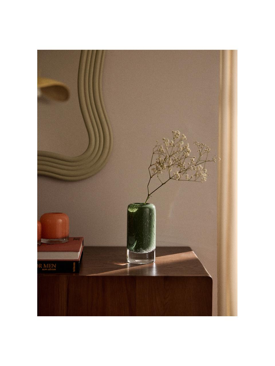 Vaso piccolo in vetro soffiato con bolle d'aria Dylla, alt. 16 cm, Vetro sodico-calcico, Verde trasparente, Ø 8 x Alt. 16 cm