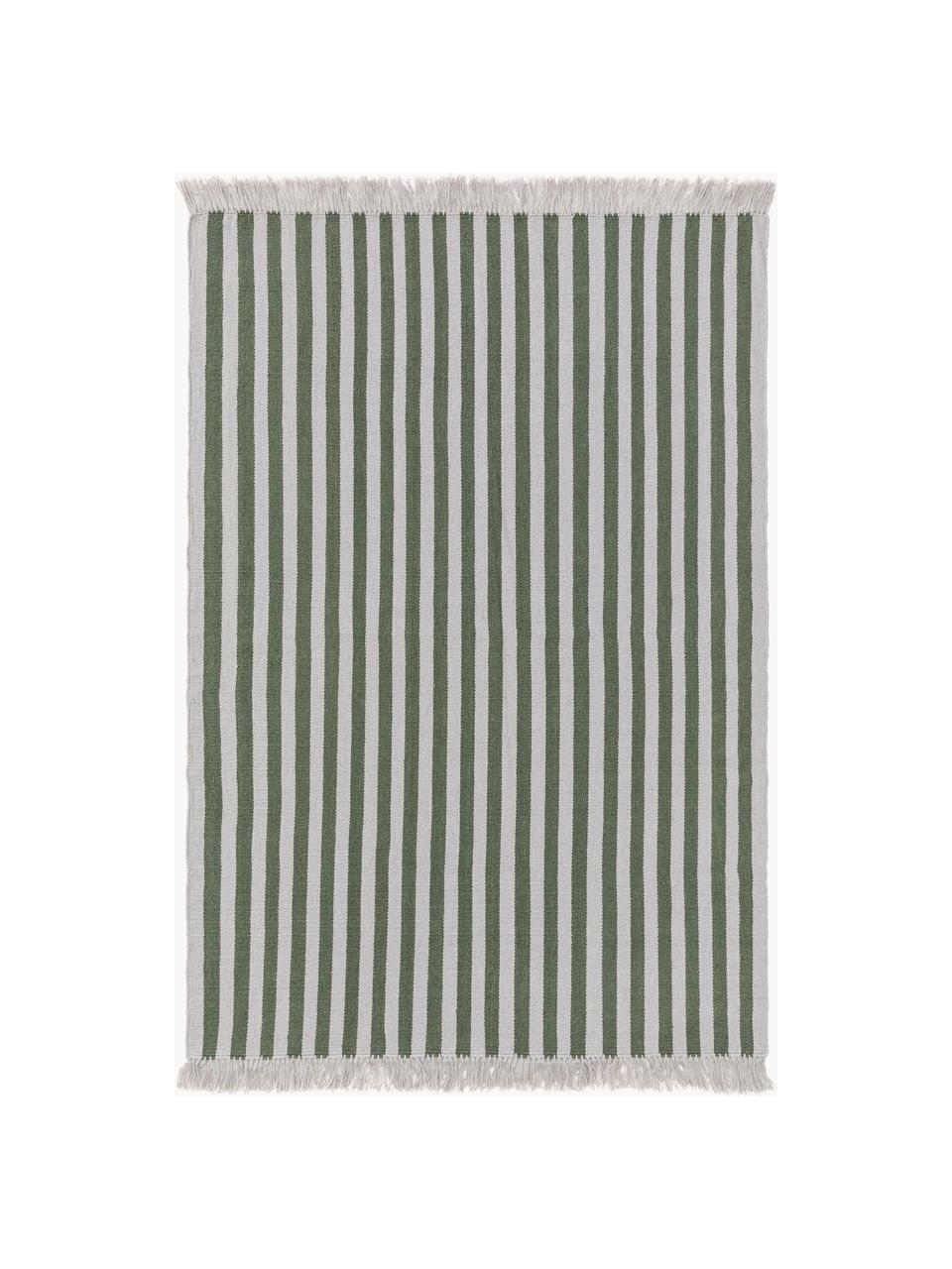 Tappeto in lana tessuto a mano con frange Gitta, 90% lana, 10% cotone

Nel caso dei tappeti di lana, le fibre possono staccarsi nelle prime settimane di utilizzo, questo si riduce con l'uso quotidiano e la formazione di lanugine diminuisce, Grigio chiaro, verde scuro, Larg. 80 x Lung. 150 cm (taglia XS)