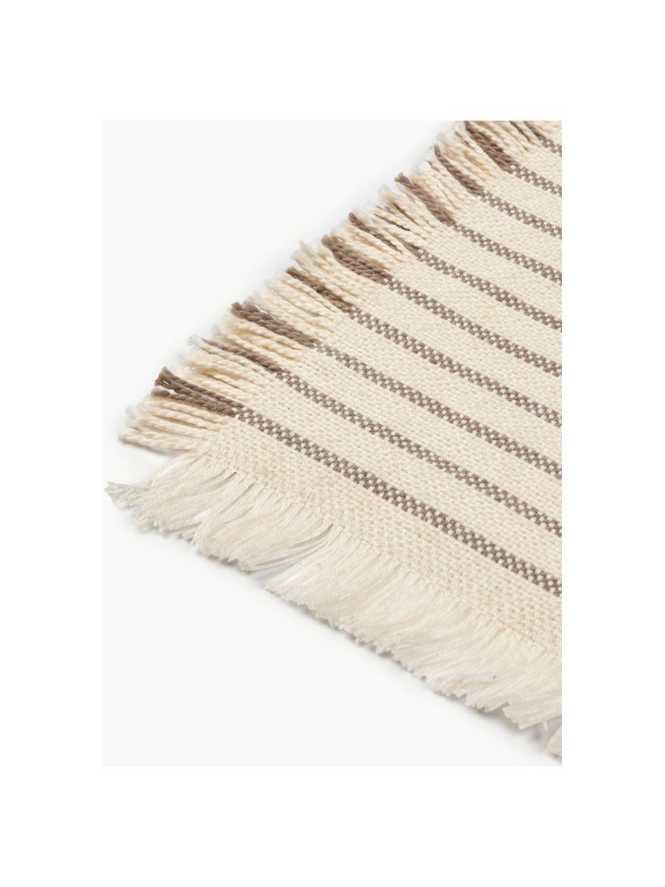 Sottobicchieri in cotone con frange Elouise 4 pz, 100% cotone, Bianco crema, taupe, Larg. 10 x Lung. 10 cm