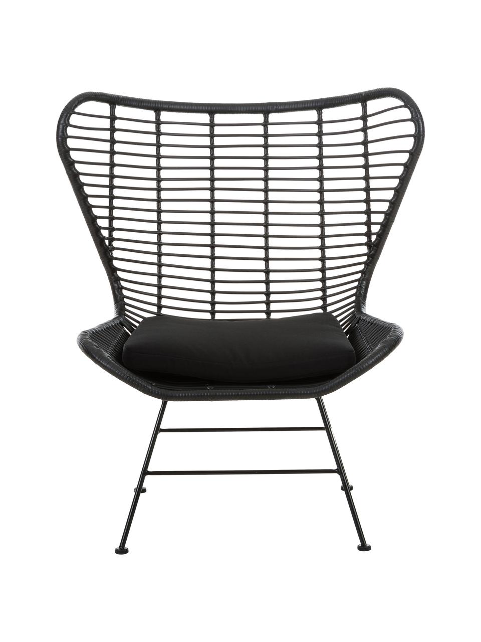 Fotel uszak z polirattanu Costa, Stelaż: metal malowany proszkowo, Czarny, S 90 x G 89 cm