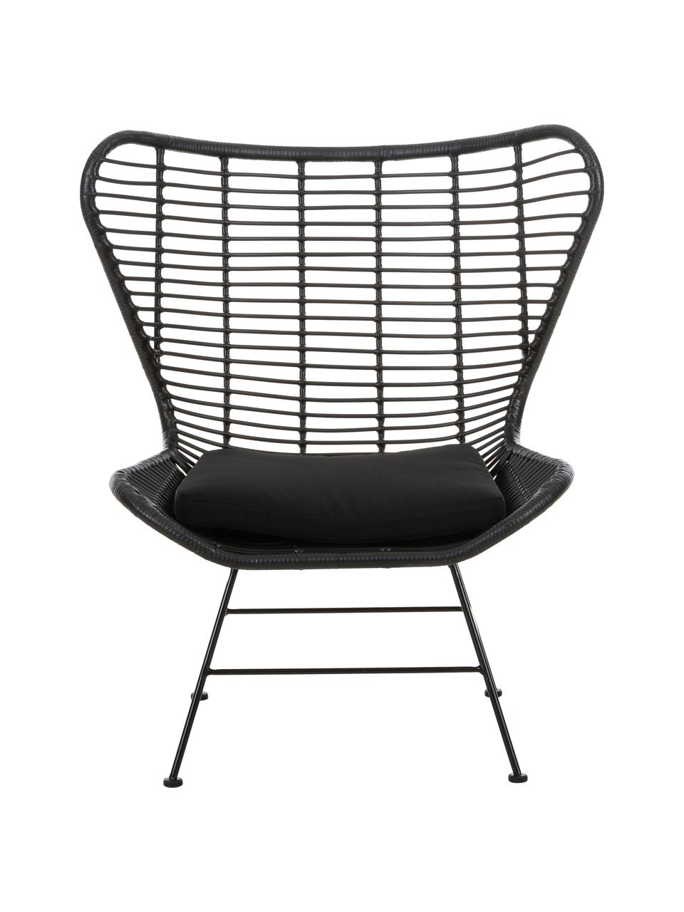 Poltrona intrecciata Costa, Seduta: intreccio in polietilene, Struttura: metallo verniciato a polv, Nero, Larg. 90 x Prof. 89 cm