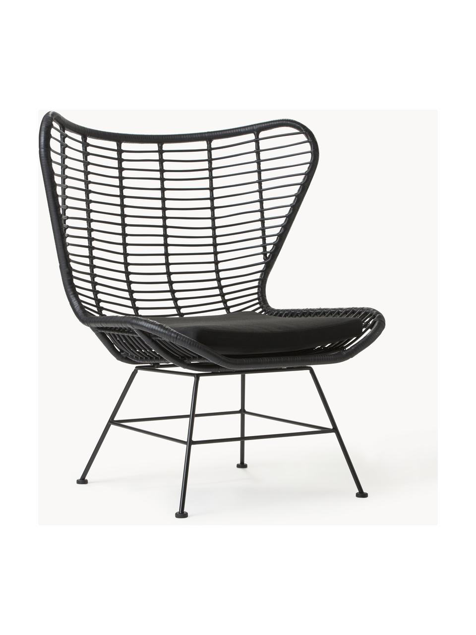 Polyrotan fauteuil Costa, Zitvlak: polyethyleen-vlechtwerk, Frame: gepoedercoat metaal, Zwart, B 90 x D 89 cm