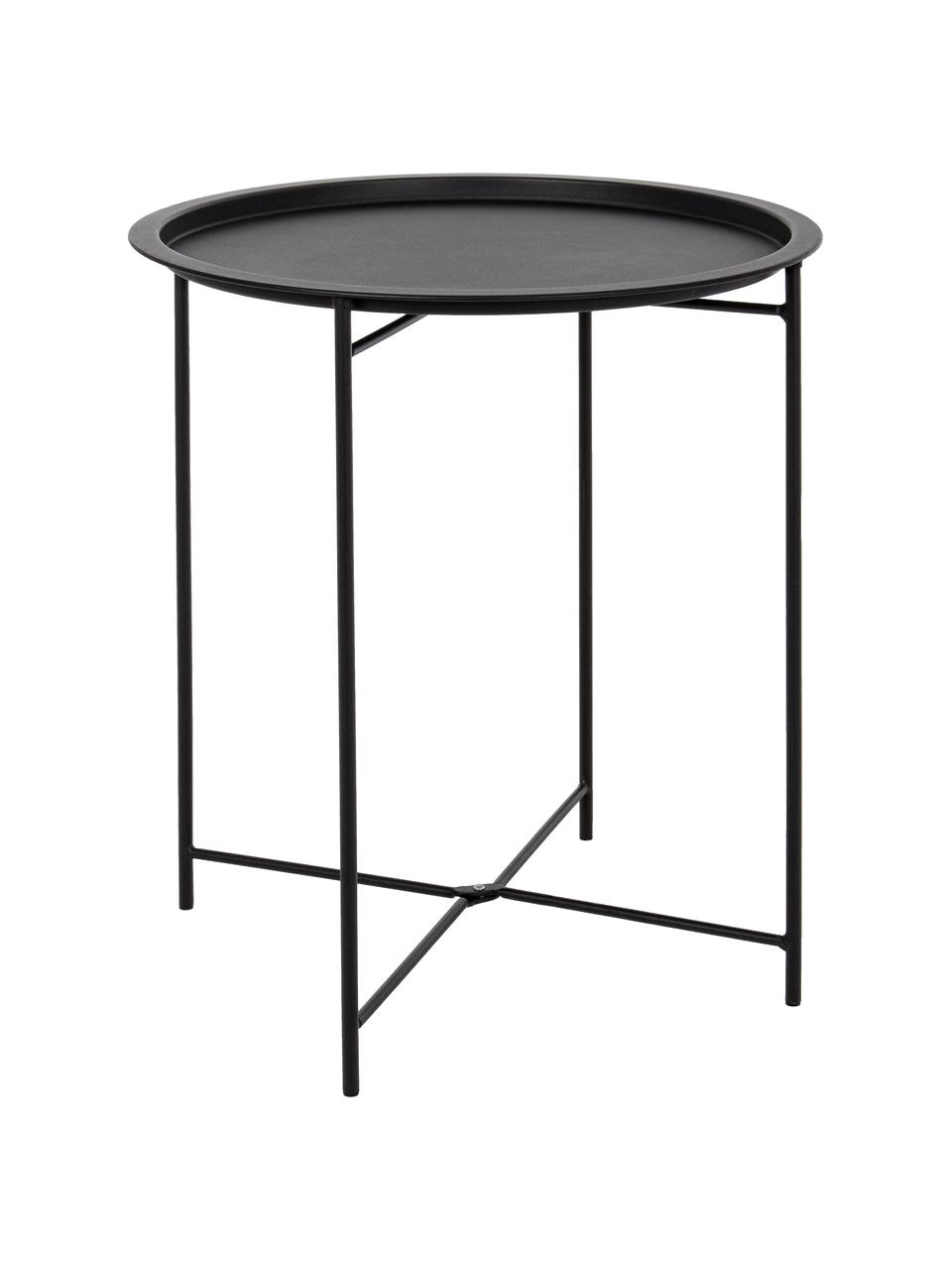 Kovový stolík s podnosom Wissant, Oceľ s práškovým náterom, Čierna, Ø 46 x V 52 cm