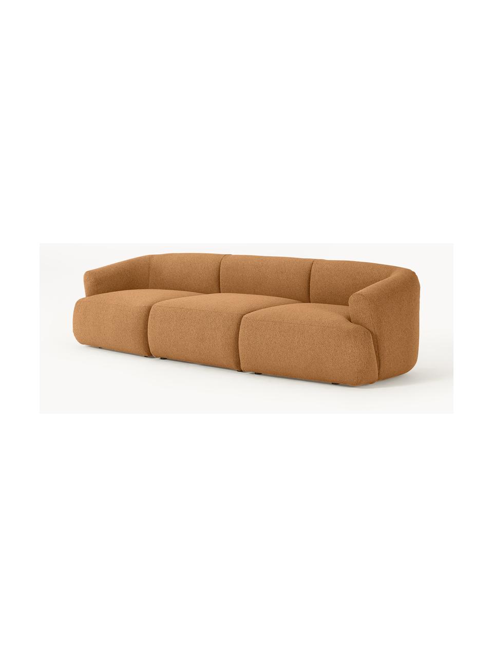 Sofá modular en tejido bouclé Sofia (3 plazas), Tapizado: tejido bouclé (100% polié, Estructura: madera de abeto, tablero , Patas: plástico Este producto es, Bouclé marrón claro, An 277 x F 103 cm