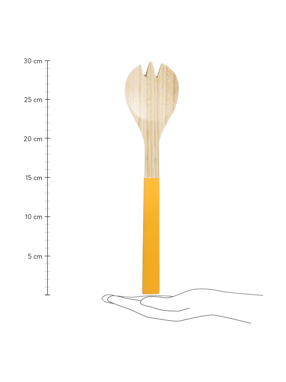 Bambus Salatbesteck Panda mit gelben Griffen, 2er-Set, Bambus, Gelb, L 30 cm