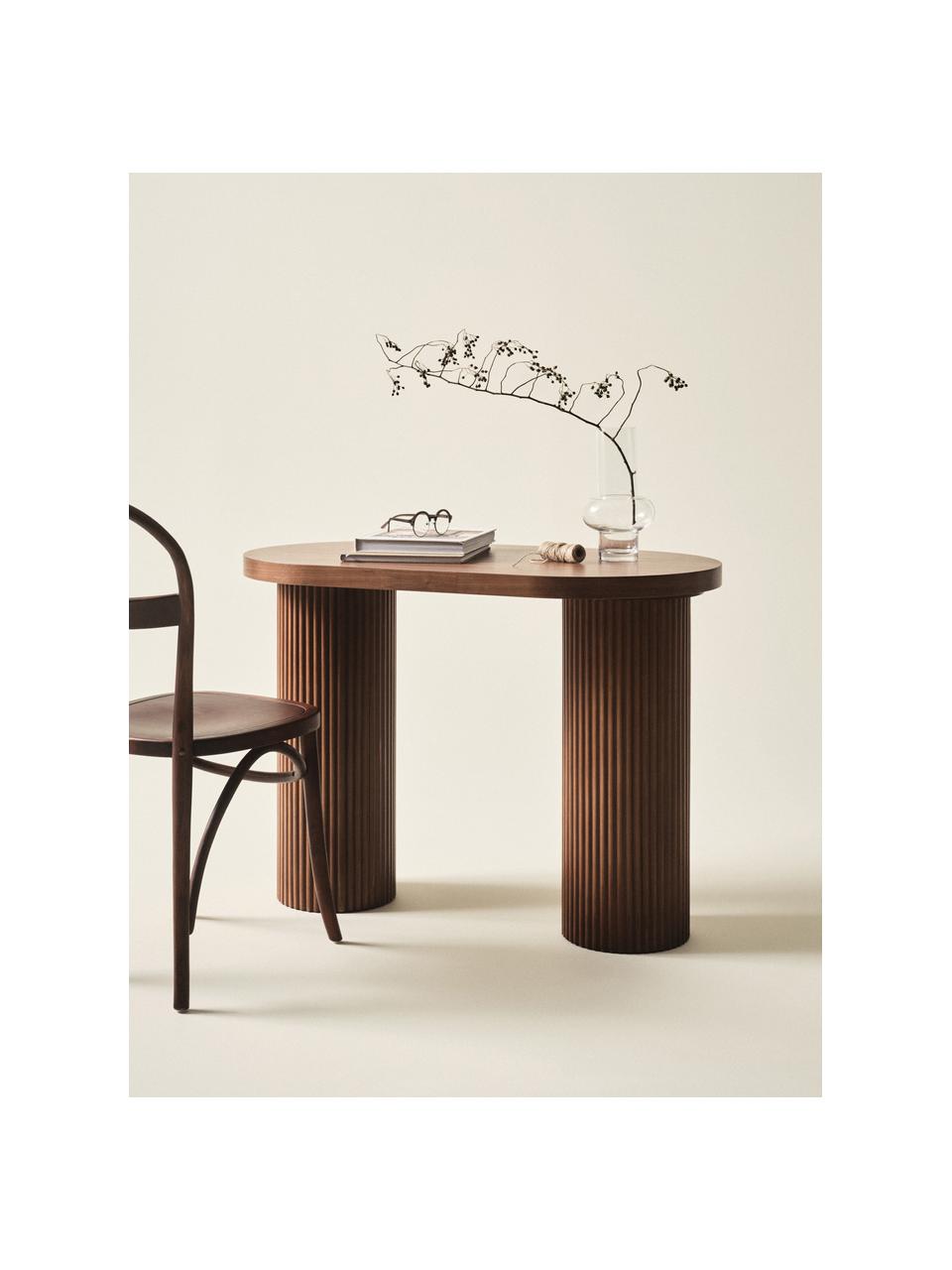 Holz-Schreibtisch Torello mit Rillenrelief, Tischplatte: Mitteldichte Holzfaserpla, Beine: Eichenholz, Eichenholz, dunkel, B 100 x T 55 cm