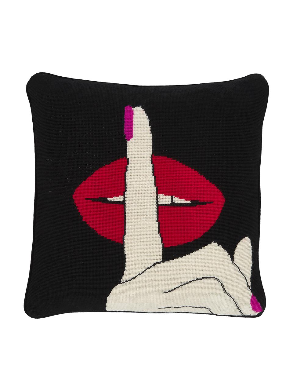 Coussin 45x45 design brodé Soothe, Noir, rouge, blanc, larg. 45 x long. 45 cm