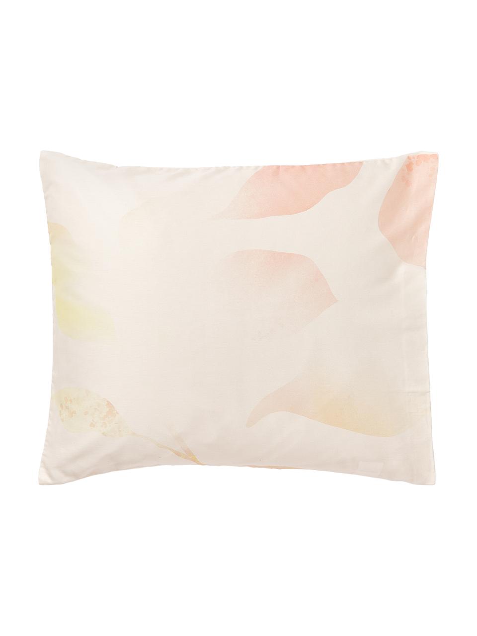 Katoensatijnen kussenhoes Marino met bloemenmotief, Weeftechniek: satijn Draaddichtheid 210, Beige, roodtinten, B 60 x L 70 cm