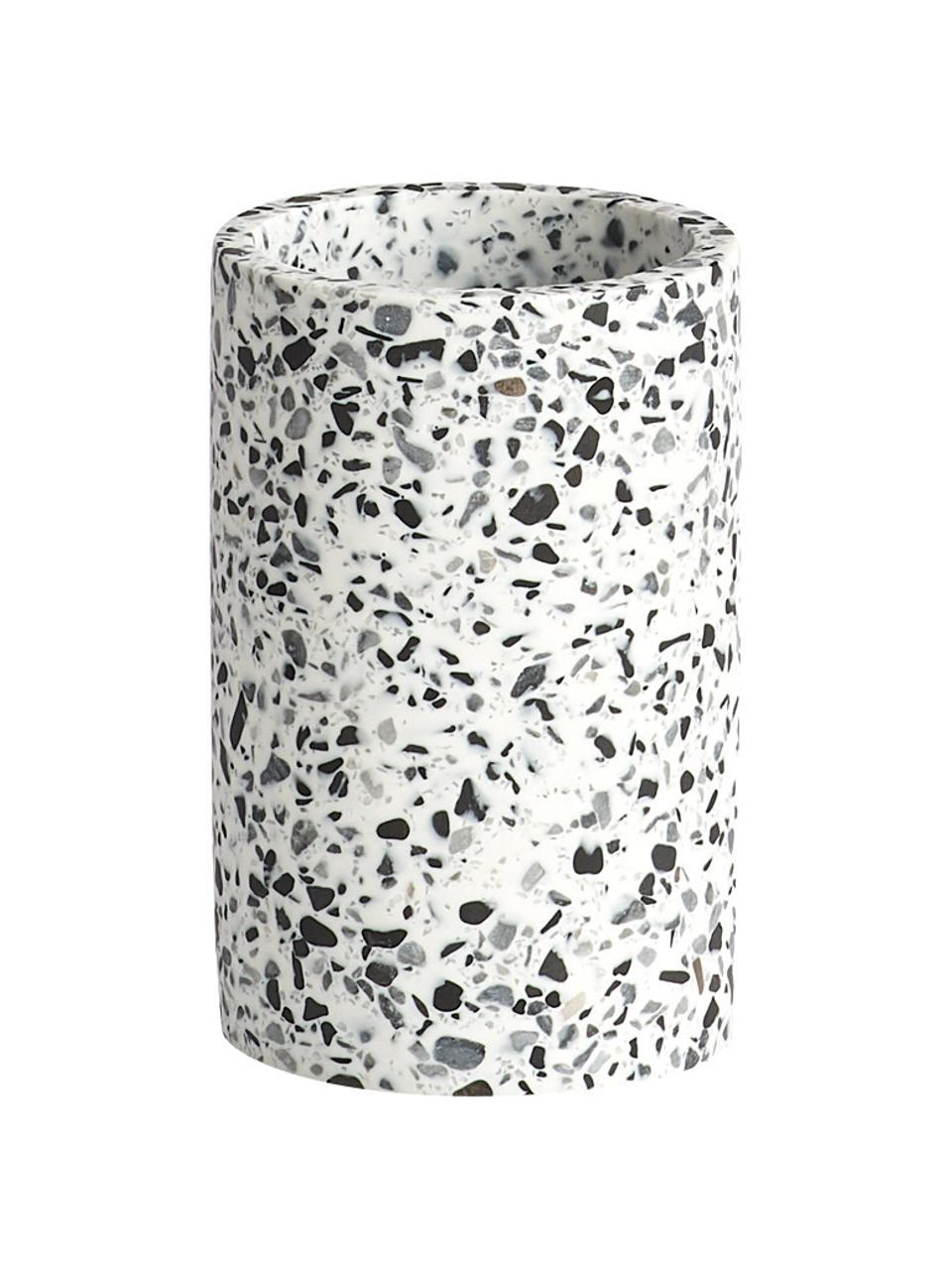 Zahnputzbecher Terrazzo aus Kunststoff, Polyresin, Schwarz, Weiß, Ø 7 x H 11 cm