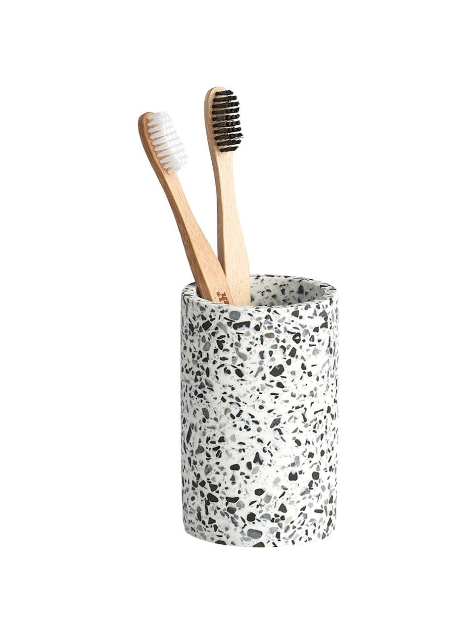 Tandenborstelbeker Terrazzo van kunststof, Polyresin, Zwart, wit, Ø 7 x H 11 cm