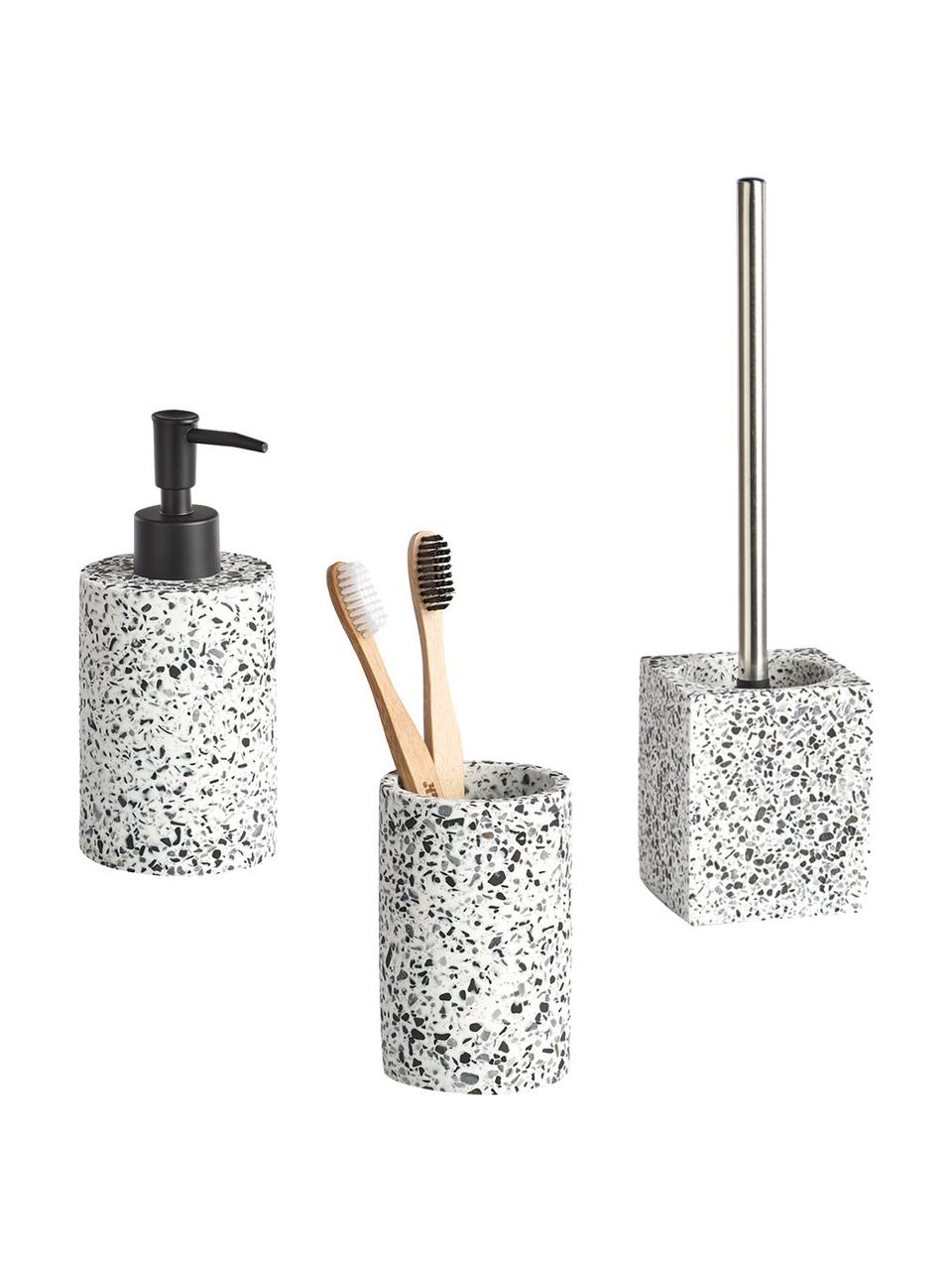 Tandenborstelbeker Terrazzo van kunststof, Polyresin, Zwart, wit, Ø 7 x H 11 cm