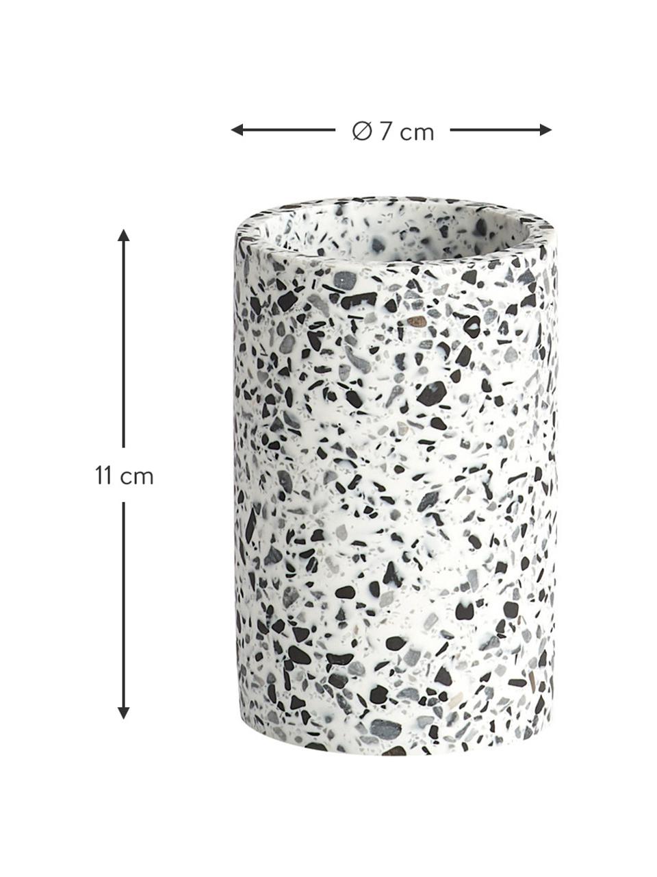 Kelímek na zubní kartáčky z umělé hmoty Terrazzo, Polyresin, Černá, bílá, Ø 7 cm, V 11 cm