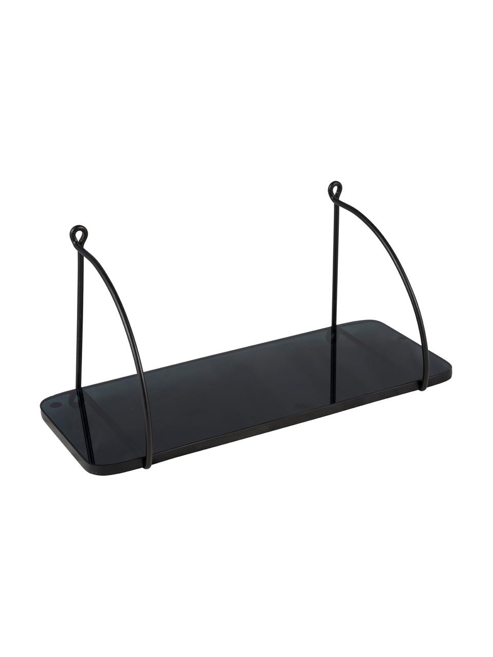 Zwart wandrek Porter, met glazen plank, Plank: glas, Houder: gelakt metaal, Zwart, 40 x 18 cm