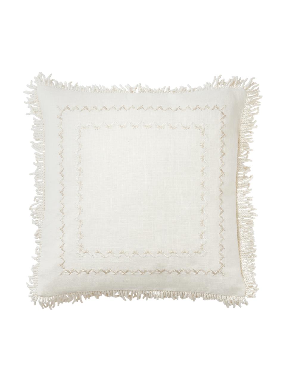 Vyšívaný povlak na polštář s třásněmi Nedda, Odstíny béžové, Š 45 cm, D 45 cm