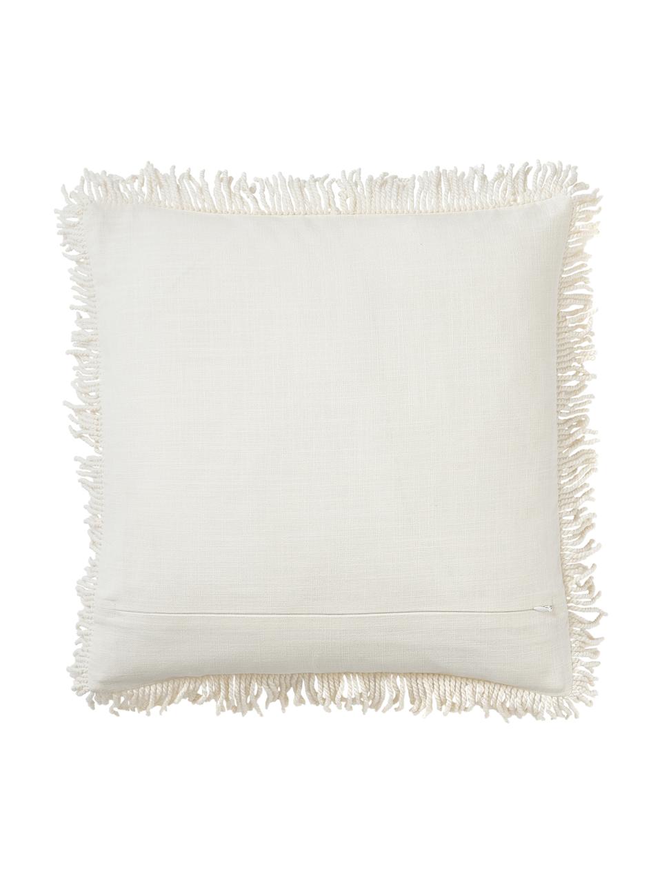 Housse de coussin 45x45 brodée à franges Nedda, Tons beiges, larg. 45 x long. 45 cm