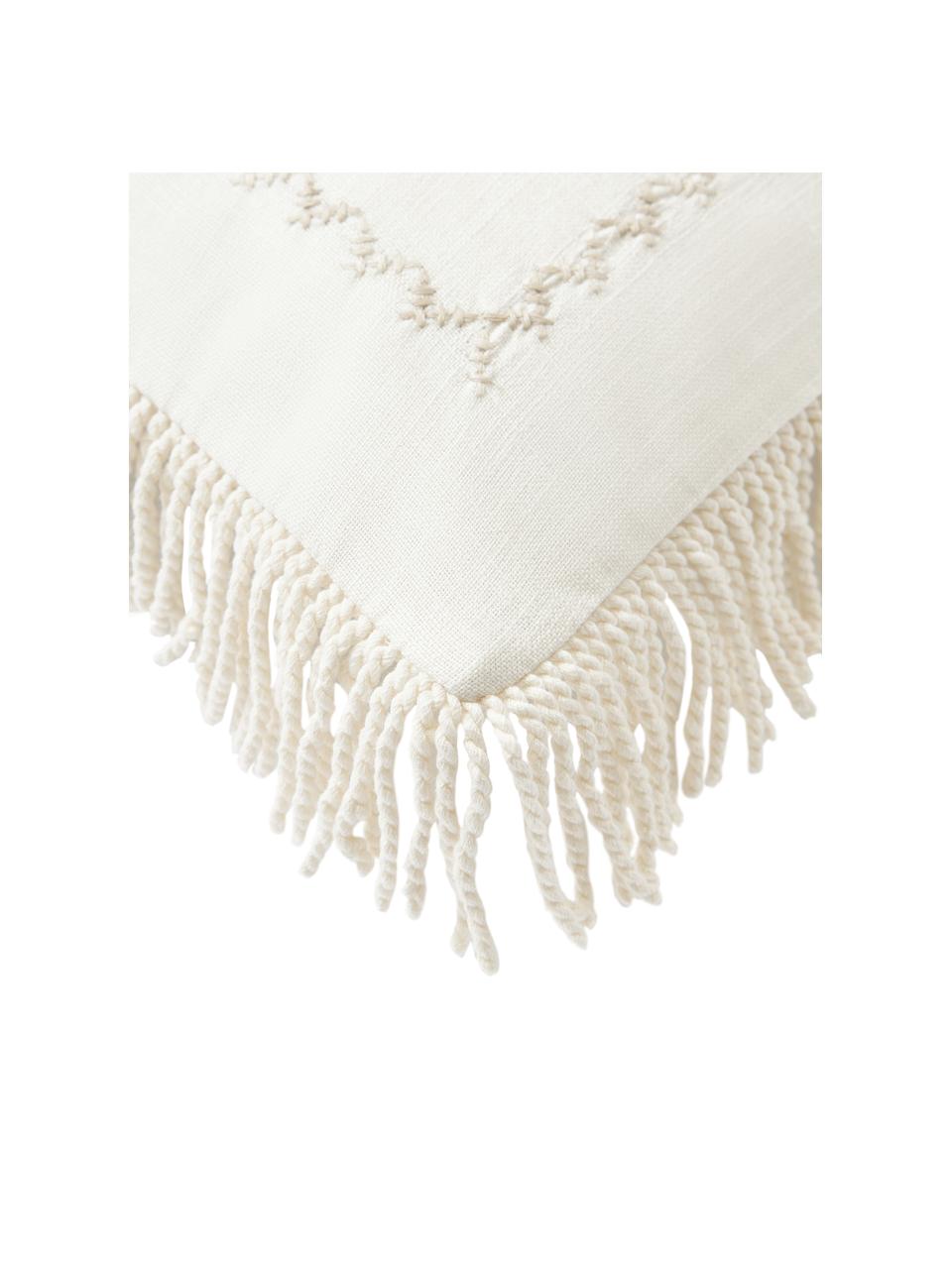 Funda de cojín bordad con flecos Nedda, Funda: 100% algodón, Flecos:  100% poliéster, Tonos beige, An 45 x L 45 cm
