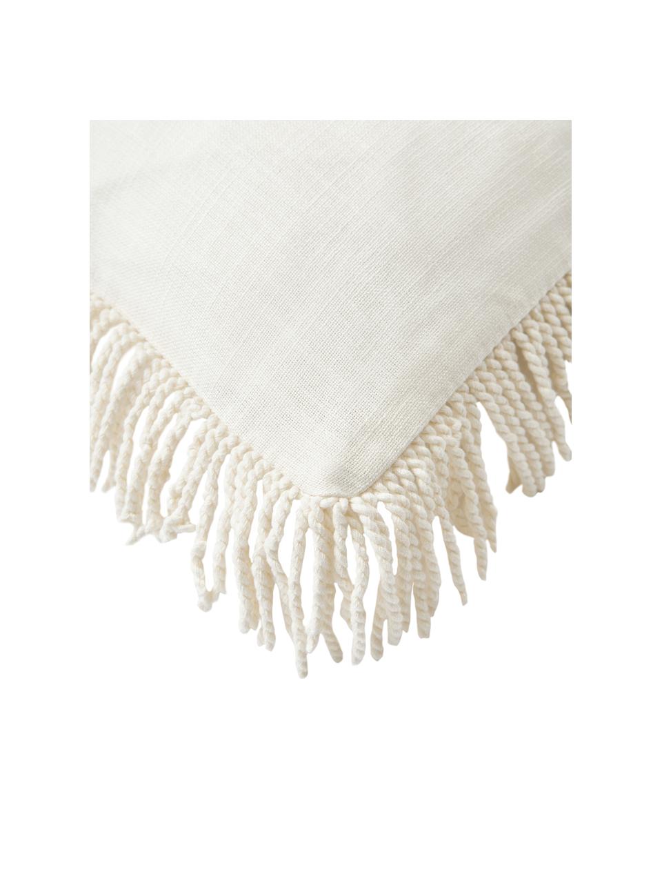 Bestickte Kissenhülle Nedda mit Fransen, Hülle: 100 % Baumwolle, Fransen: 100 % Polyester, Beigetöne, B 45 x L 45 cm