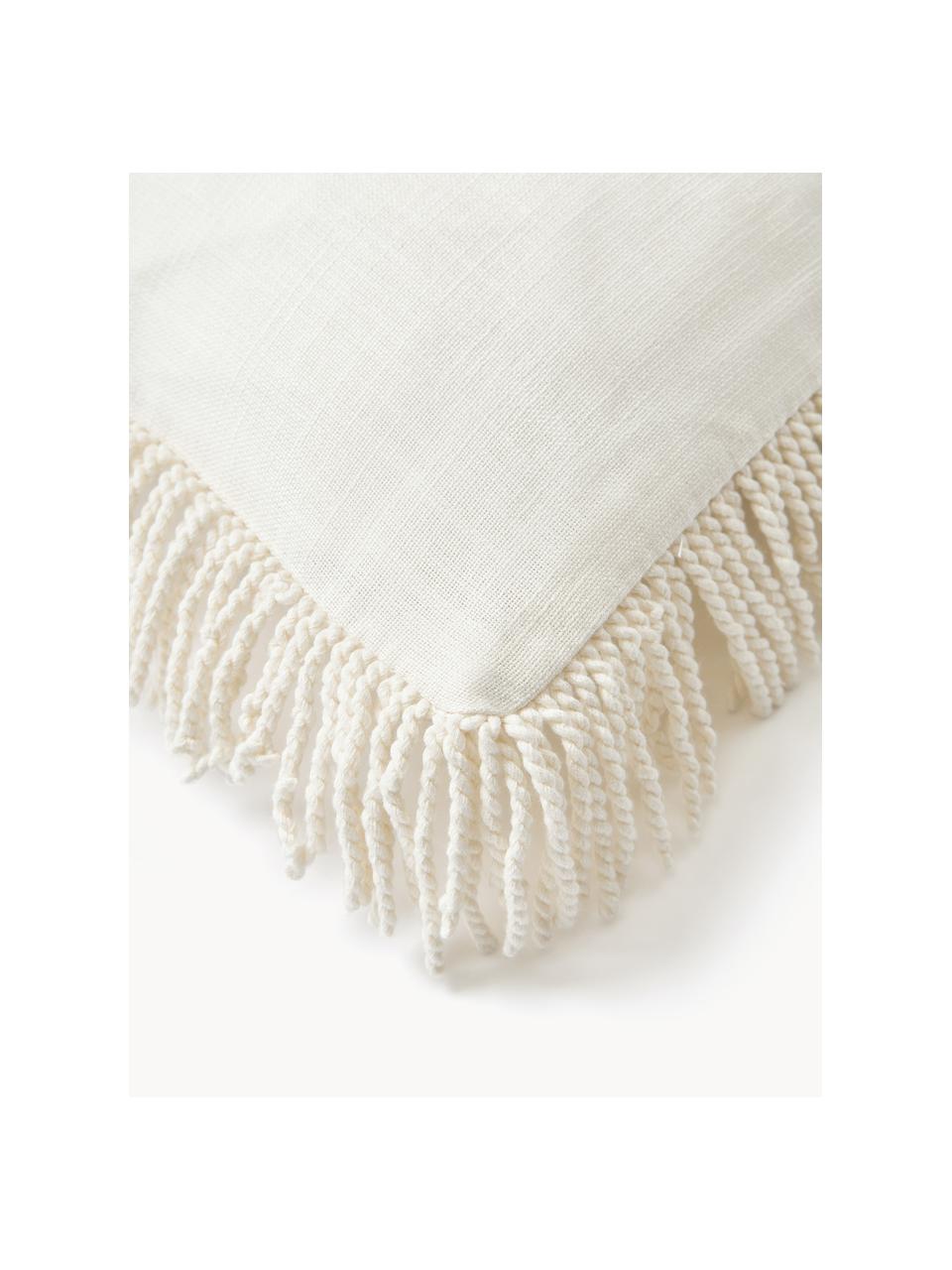 Geborduurde kussenhoes Nedda met franjes, Franjes: 100% polyester, Lichtbeige, B 45 x L 45 cm